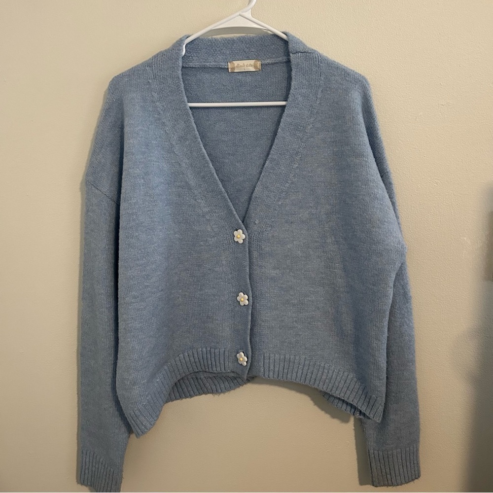 Altar’d State Baby Blue Women’s Floral Button Sweater Cardigan Size L